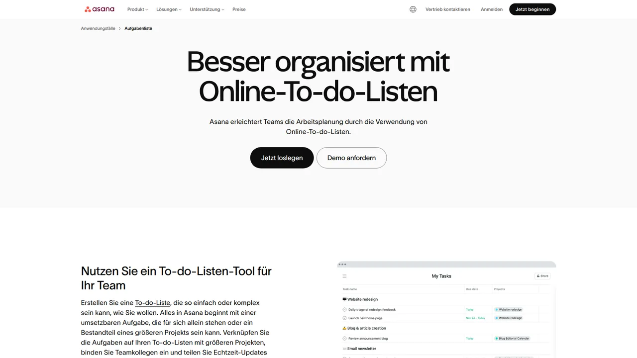 Screenshot: Asana Landing Page