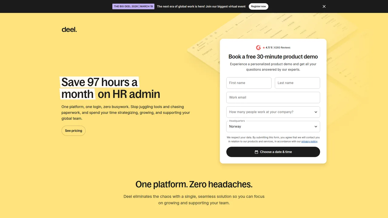 Screenshot: Deel Landing Page