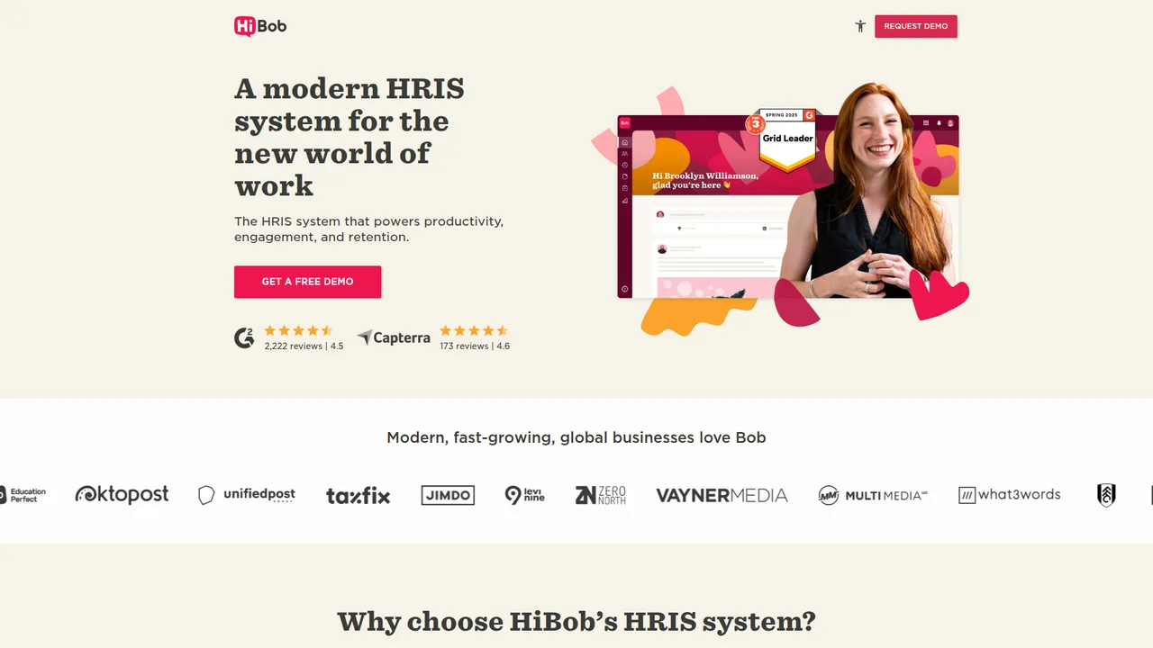 Screenshot: HiBob Landing Page
